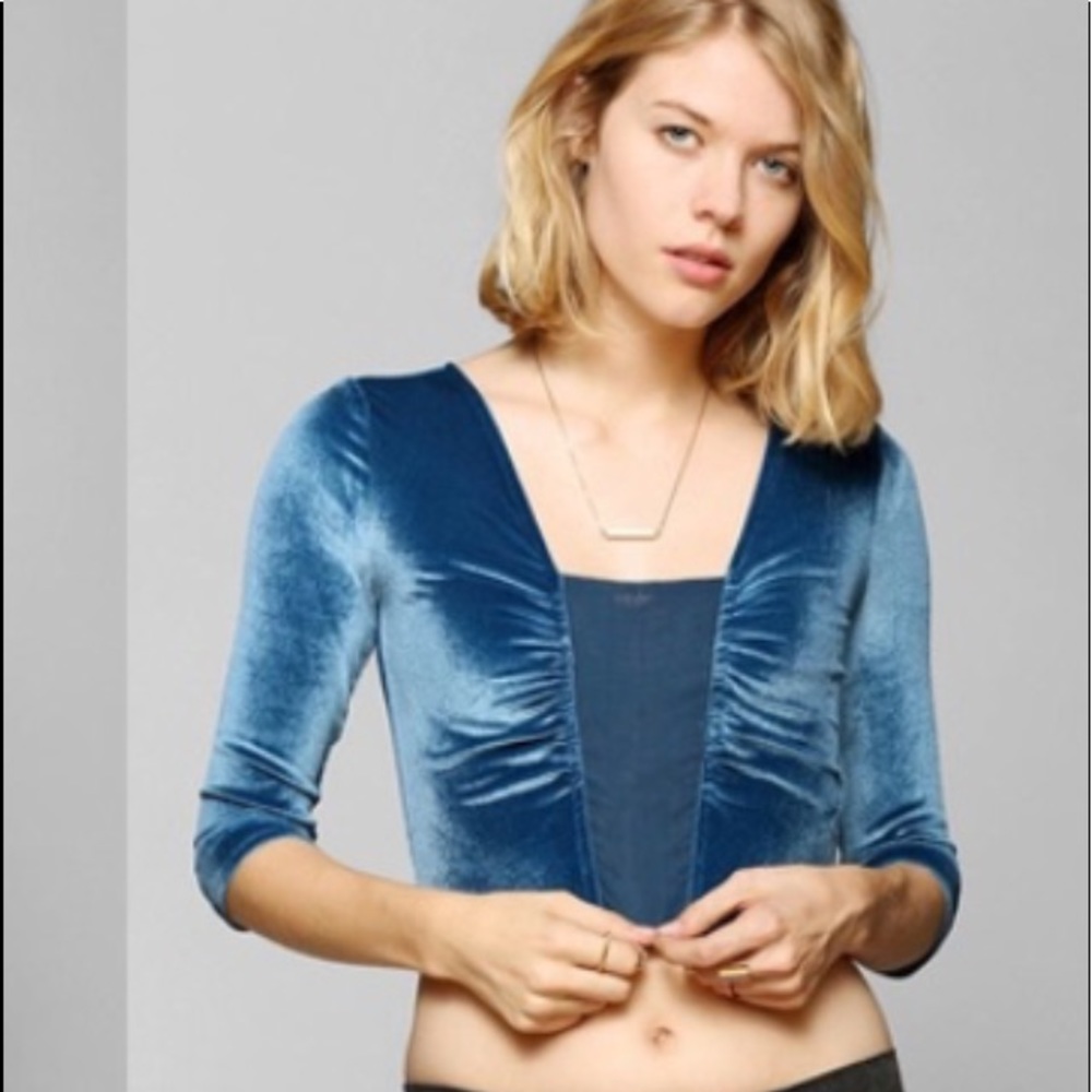 Urban Outfitters Ecote turquoise velvet crop top